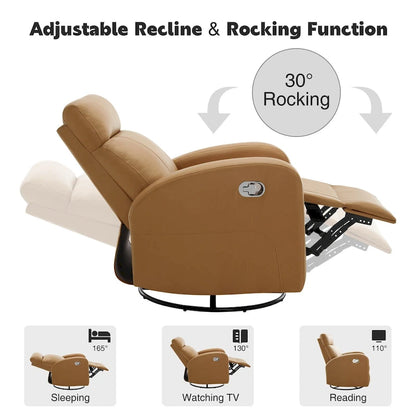 HOMYKA Modern Faux Leather Rocking Recliner with Swivel