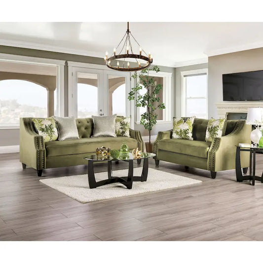 Olie Transitional Green Microfiber Sloped Arms 2-Piece Living Room Set by Furniture of America