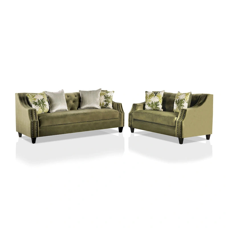 Olie Transitional Green Microfiber Sloped Arms 2-Piece Living Room Set by Furniture of America