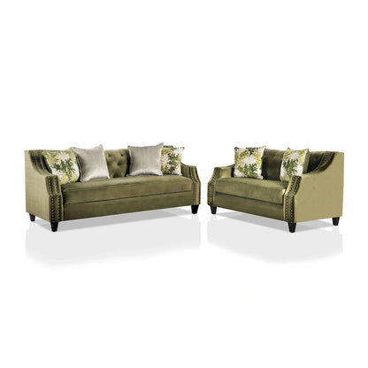 Olie Transitional Green Microfiber Sloped Arms 2-Piece Living Room Set by Furniture of America