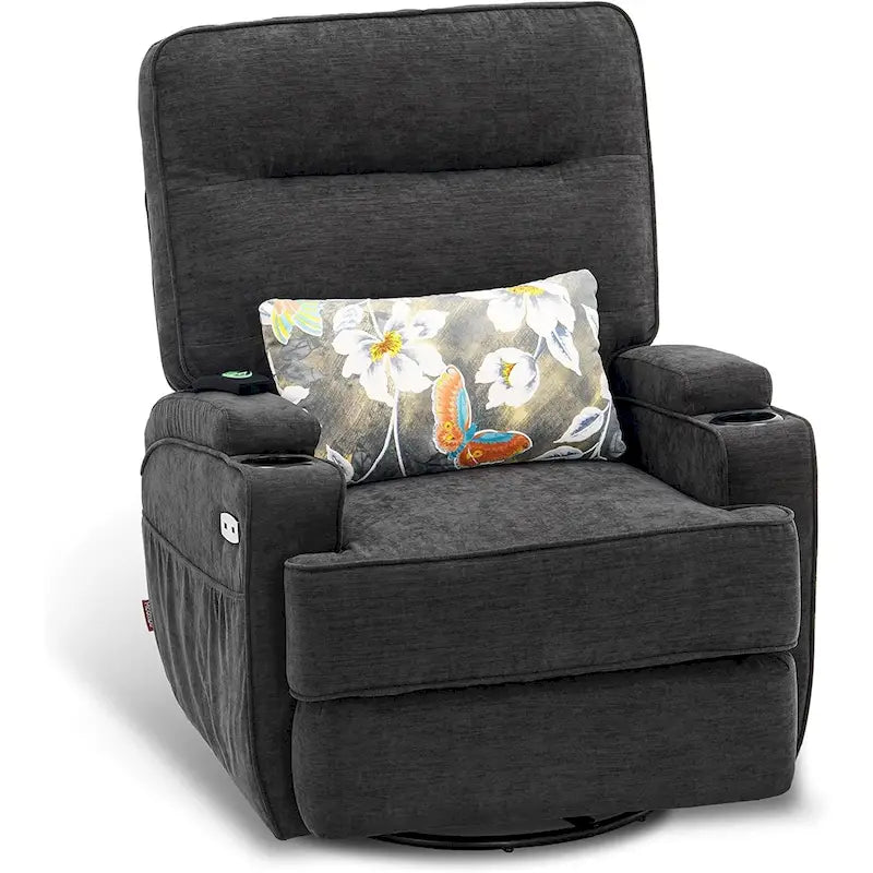 MCombo Electric Power Swivel Glider Recliner Chair with Heat and Massage, Fabric 7752