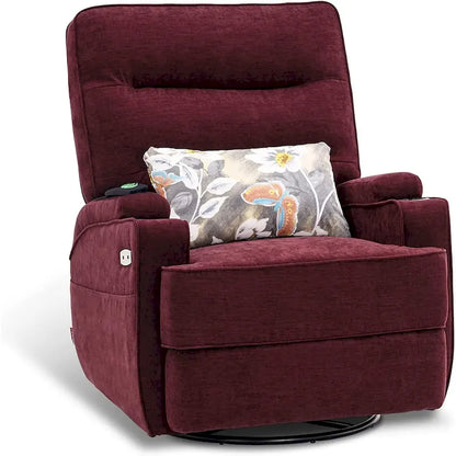 MCombo Electric Power Swivel Glider Recliner Chair with Heat and Massage, Fabric 7752
