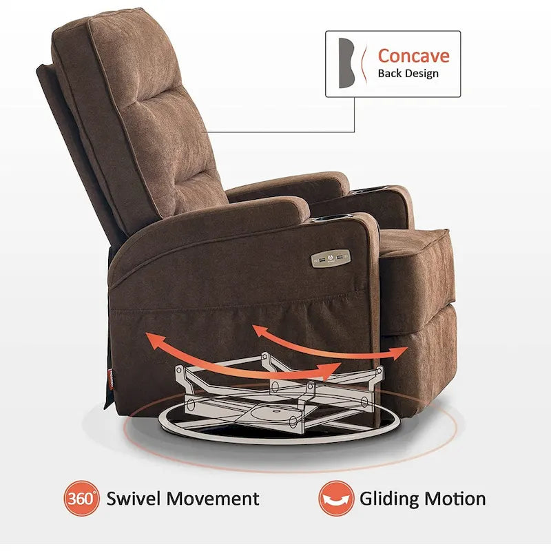 MCombo Electric Power Swivel Glider Recliner Chair with Heat and Massage, Fabric 7752