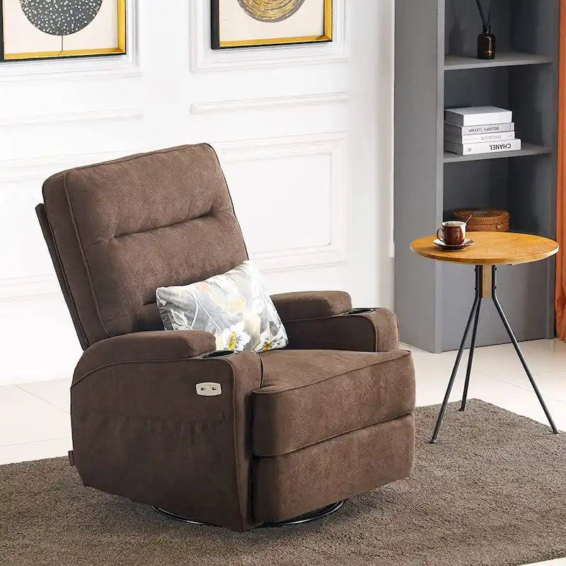 MCombo Electric Power Swivel Glider Recliner Chair with Heat and Massage, Fabric 7752