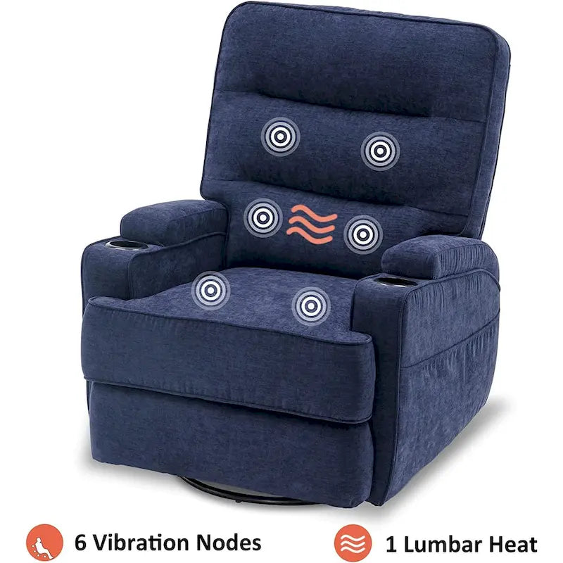 MCombo Electric Power Swivel Glider Recliner Chair with Heat and Massage, Fabric 7752