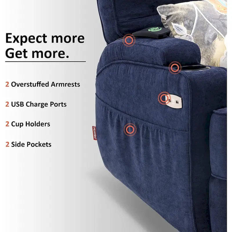 MCombo Electric Power Swivel Glider Recliner Chair with Heat and Massage, Fabric 7752