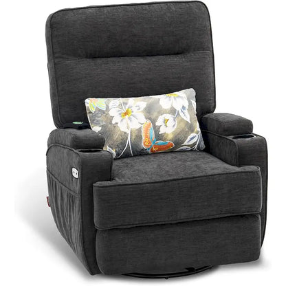 MCombo Electric Power Swivel Glider Recliner Chair with Heat and Massage, Fabric 7752