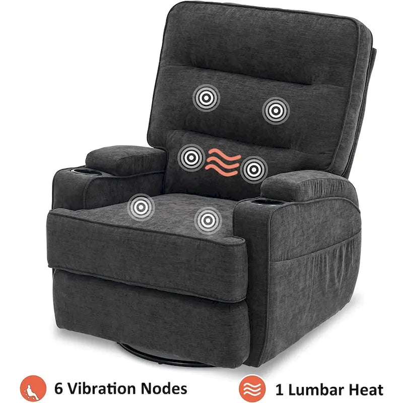 MCombo Electric Power Swivel Glider Recliner Chair with Heat and Massage, Fabric 7752