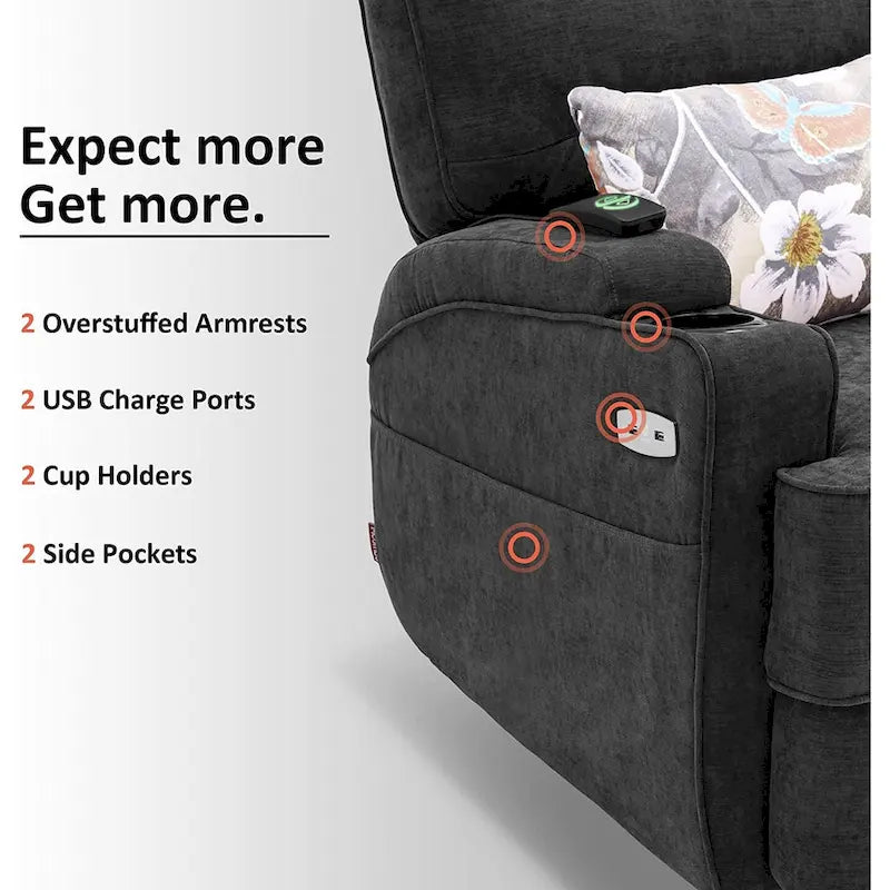 MCombo Electric Power Swivel Glider Recliner Chair with Heat and Massage, Fabric 7752