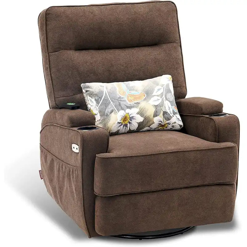 MCombo Electric Power Swivel Glider Recliner Chair with Heat and Massage, Fabric 7752