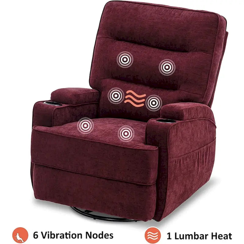 MCombo Electric Power Swivel Glider Recliner Chair with Heat and Massage, Fabric 7752