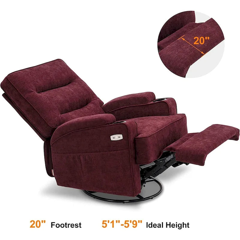 MCombo Electric Power Swivel Glider Recliner Chair with Heat and Massage, Fabric 7752