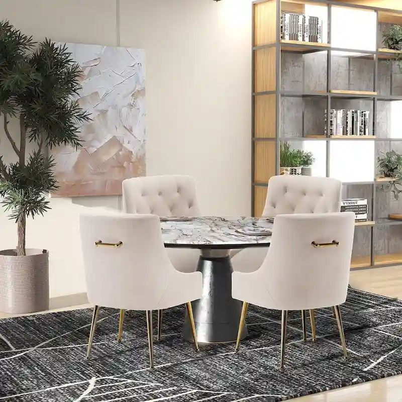 SEYNAR Modern Velvet Dining Chairs Set of 4, Upholstered Accent Chair Tufted Back Armless Chair with Back Pull