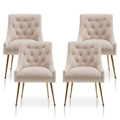 SEYNAR Modern Velvet Dining Chairs Set of 4, Upholstered Accent Chair Tufted Back Armless Chair with Back Pull