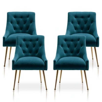 SEYNAR Modern Velvet Dining Chairs Set of 4, Upholstered Accent Chair Tufted Back Armless Chair with Back Pull