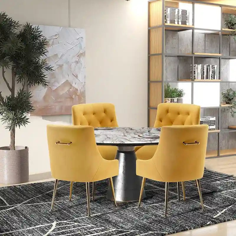 SEYNAR Modern Velvet Dining Chairs Set of 4, Upholstered Accent Chair Tufted Back Armless Chair with Back Pull