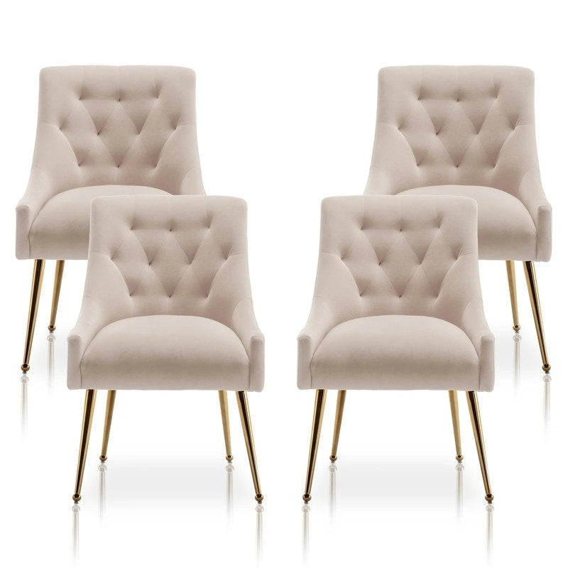 SEYNAR Modern Velvet Dining Chairs Set of 4, Upholstered Accent Chair Tufted Back Armless Chair with Back Pull