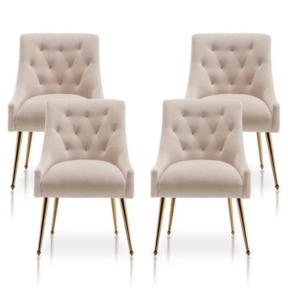 SEYNAR Modern Velvet Dining Chairs Set of 4, Upholstered Accent Chair Tufted Back Armless Chair with Back Pull