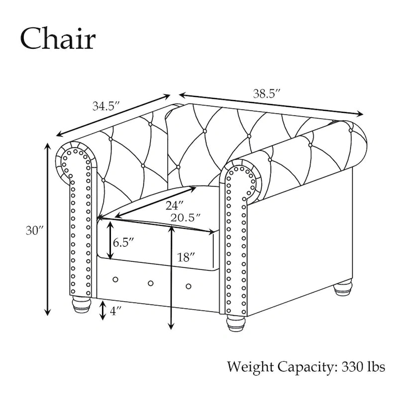 Classic Tufted Velvet Upholstered Chesterfield Club Chair Loveseat Sofa 3 Pieces with Nailhead for Living Room by Morden Fort