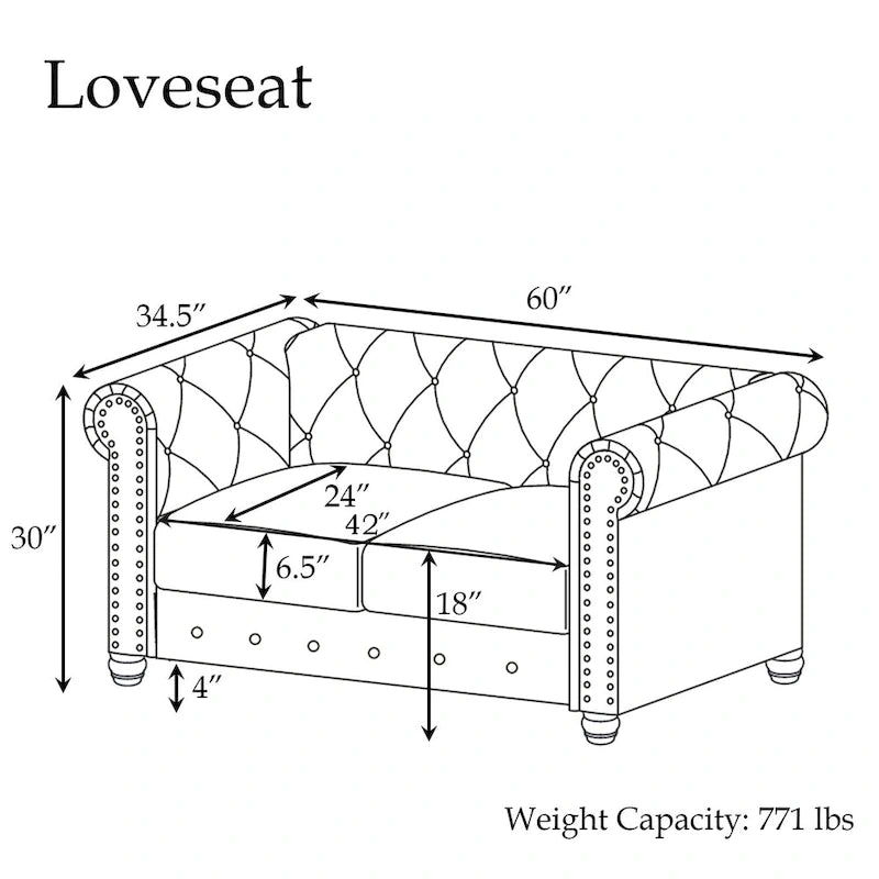 Classic Tufted Velvet Upholstered Chesterfield Club Chair Loveseat Sofa 3 Pieces with Nailhead for Living Room by Morden Fort