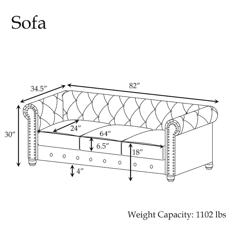 Classic Tufted Velvet Upholstered Chesterfield Club Chair Loveseat Sofa 3 Pieces with Nailhead for Living Room by Morden Fort