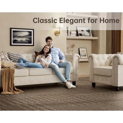 Classic Tufted Velvet Upholstered Chesterfield Club Chair Loveseat Sofa 3 Pieces with Nailhead for Living Room by Morden Fort