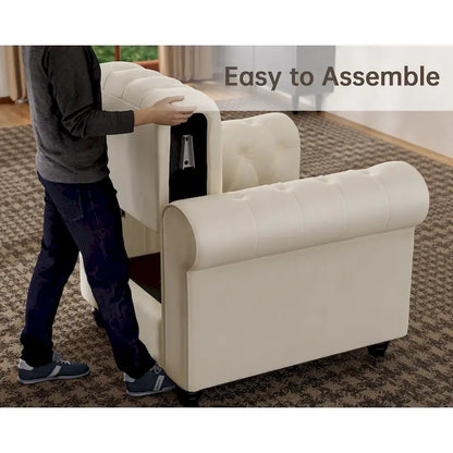 Classic Tufted Velvet Upholstered Chesterfield Club Chair Loveseat Sofa 3 Pieces with Nailhead for Living Room by Morden Fort