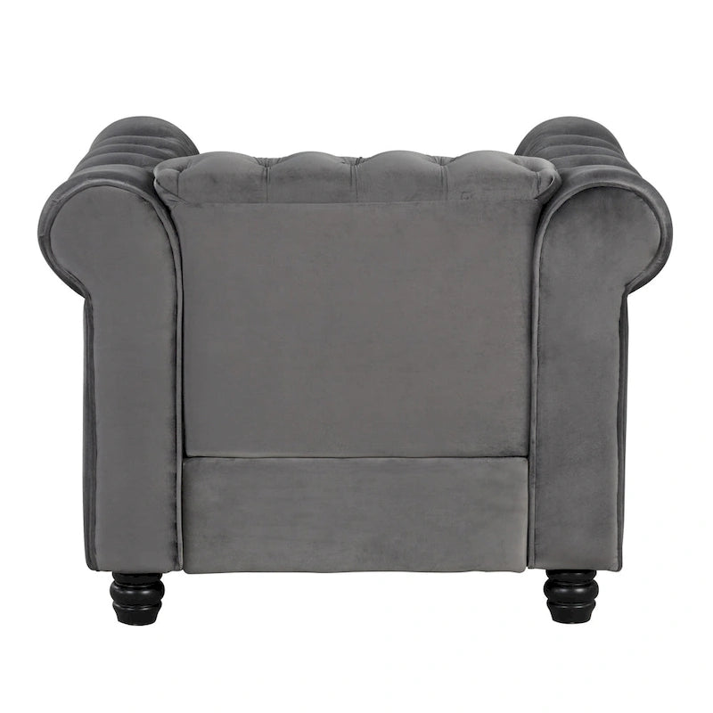 Classic Tufted Velvet Upholstered Chesterfield Club Chair Loveseat Sofa 3 Pieces with Nailhead for Living Room by Morden Fort