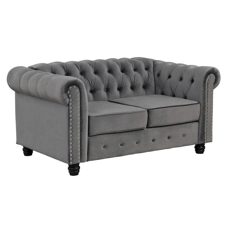 Classic Tufted Velvet Upholstered Chesterfield Club Chair Loveseat Sofa 3 Pieces with Nailhead for Living Room by Morden Fort
