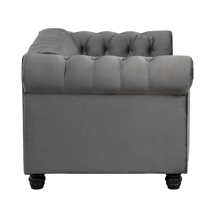 Classic Tufted Velvet Upholstered Chesterfield Club Chair Loveseat Sofa 3 Pieces with Nailhead for Living Room by Morden Fort