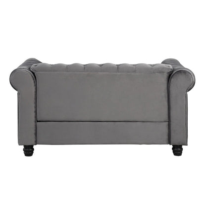 Classic Tufted Velvet Upholstered Chesterfield Club Chair Loveseat Sofa 3 Pieces with Nailhead for Living Room by Morden Fort