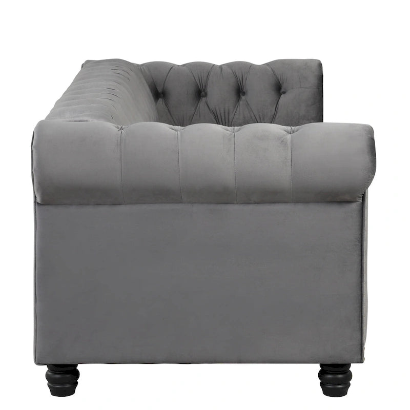 Classic Tufted Velvet Upholstered Chesterfield Club Chair Loveseat Sofa 3 Pieces with Nailhead for Living Room by Morden Fort
