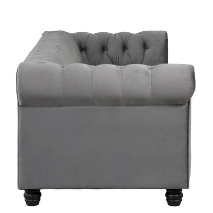 Classic Tufted Velvet Upholstered Chesterfield Club Chair Loveseat Sofa 3 Pieces with Nailhead for Living Room by Morden Fort