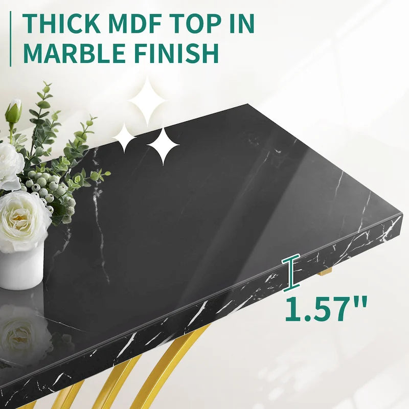 Moasis 39 Faux Marble Console Sofa Table Geometric Gold Base for Entryway