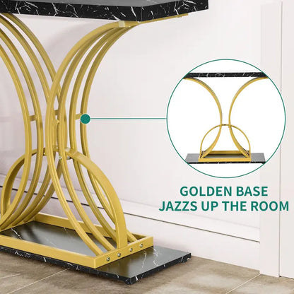 Moasis 39 Faux Marble Console Sofa Table Geometric Gold Base for Entryway
