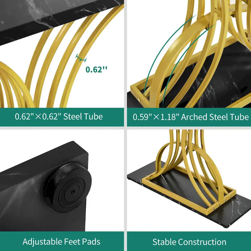 Moasis 39 Faux Marble Console Sofa Table Geometric Gold Base for Entryway