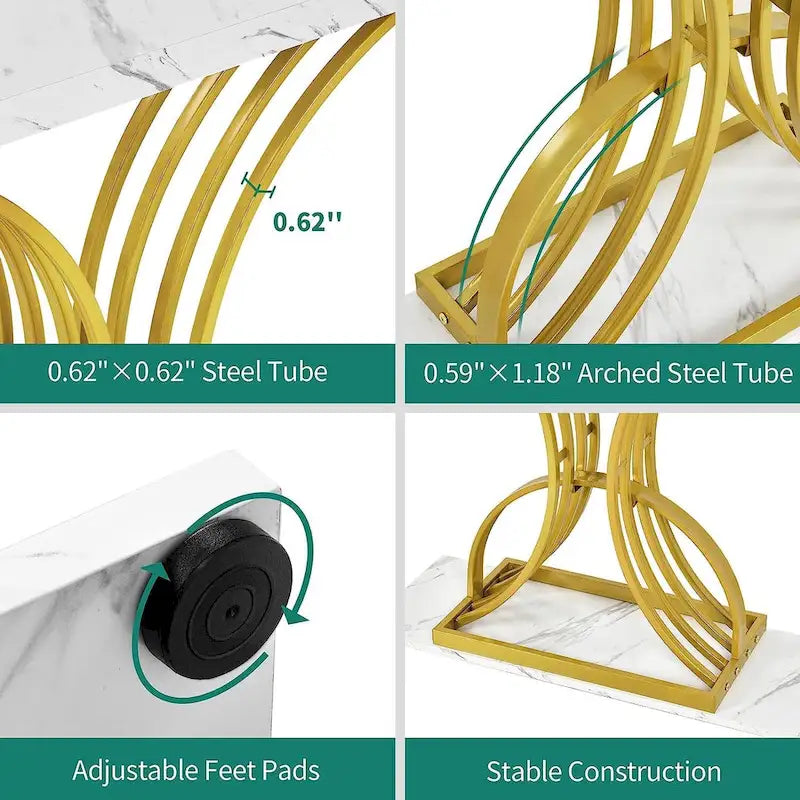 Moasis 39 Faux Marble Console Sofa Table Geometric Gold Base for Entryway