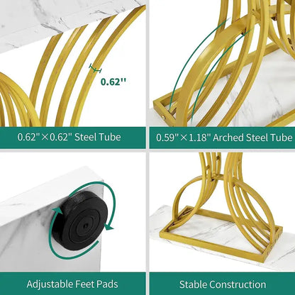 Moasis 39 Faux Marble Console Sofa Table Geometric Gold Base for Entryway