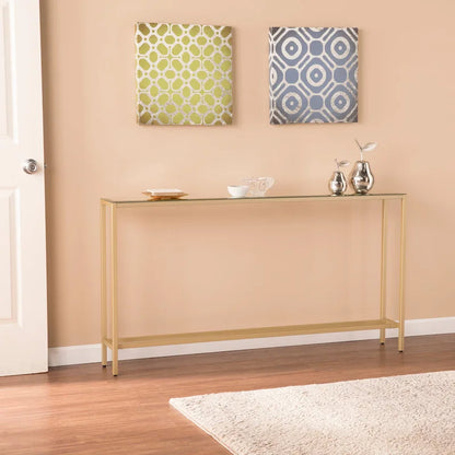 SEI Furniture Ham Long Narrow Console Table with Mirrored Top