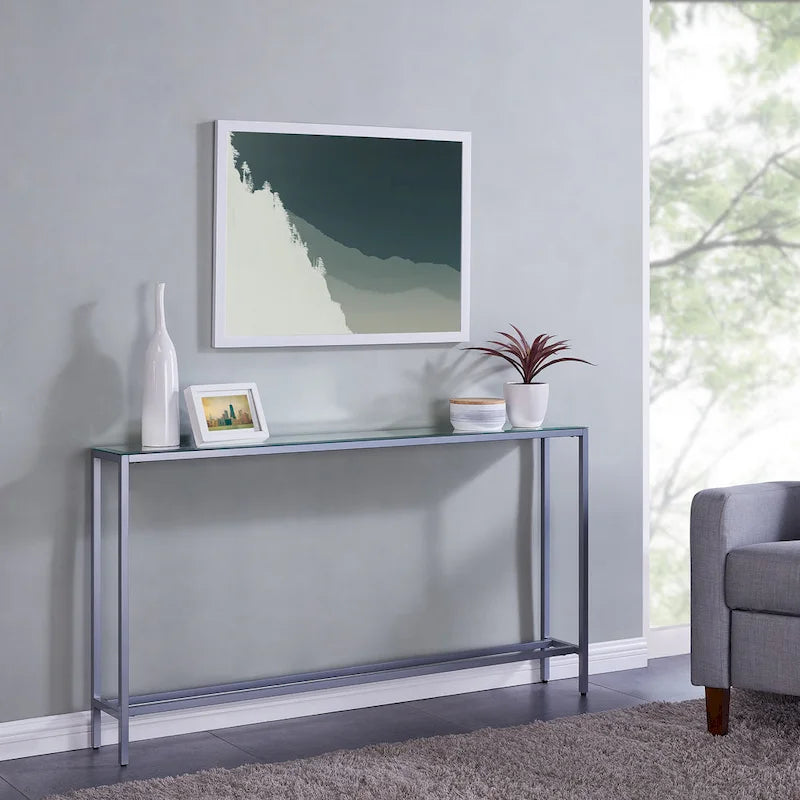 SEI Furniture Ham Long Narrow Console Table with Mirrored Top