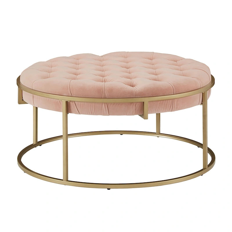 Perdita Gold Finish Velvet Round Tufted Ottoman by iNSPIRE Q Bold