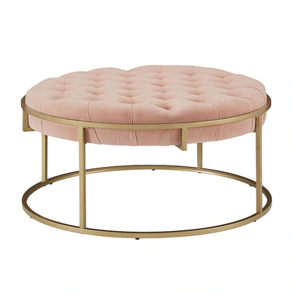 Perdita Gold Finish Velvet Round Tufted Ottoman by iNSPIRE Q Bold