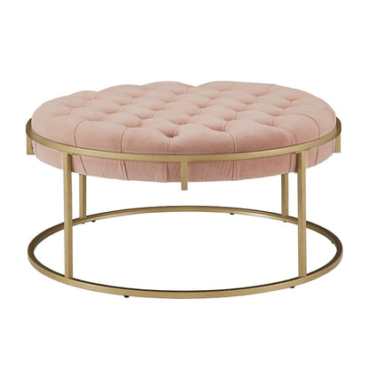 Perdita Gold Finish Velvet Round Tufted Ottoman by iNSPIRE Q Bold