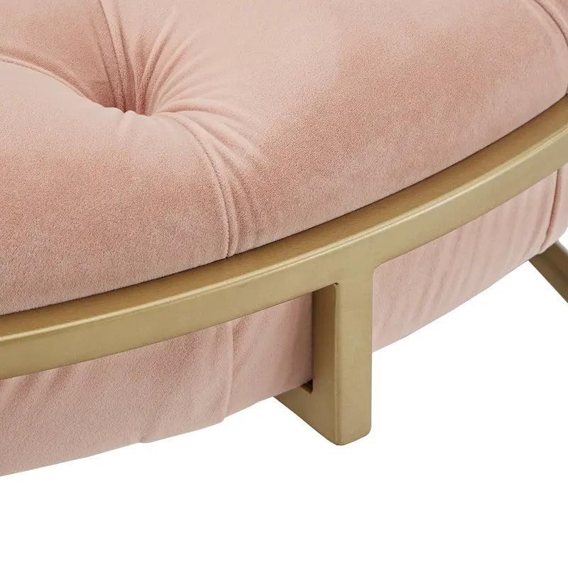 Perdita Gold Finish Velvet Round Tufted Ottoman by iNSPIRE Q Bold