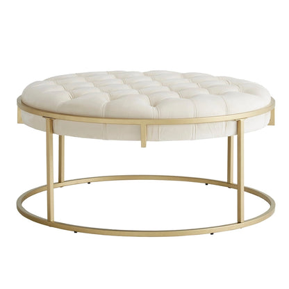 Perdita Gold Finish Velvet Round Tufted Ottoman by iNSPIRE Q Bold
