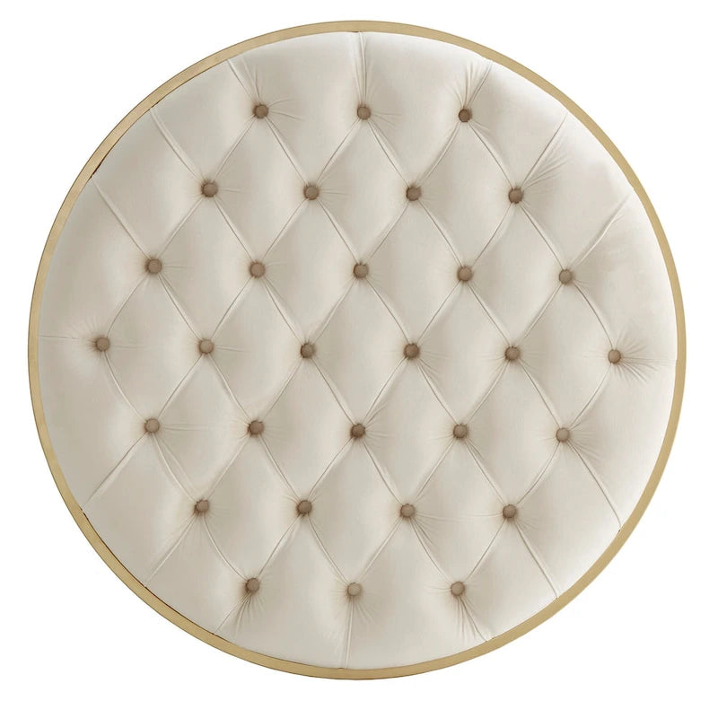 Perdita Gold Finish Velvet Round Tufted Ottoman by iNSPIRE Q Bold