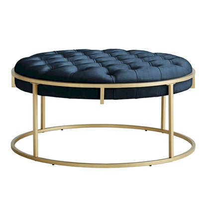 Perdita Gold Finish Velvet Round Tufted Ottoman by iNSPIRE Q Bold