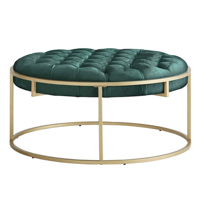 Perdita Gold Finish Velvet Round Tufted Ottoman by iNSPIRE Q Bold