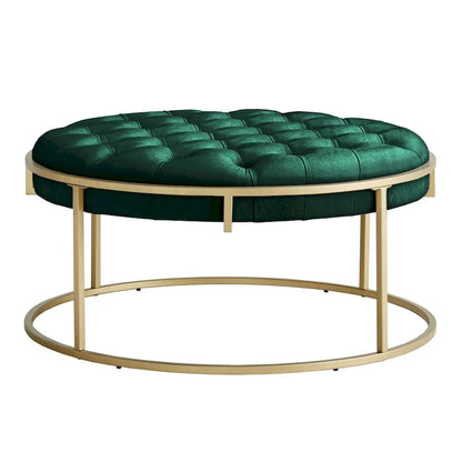 Perdita Gold Finish Velvet Round Tufted Ottoman by iNSPIRE Q Bold