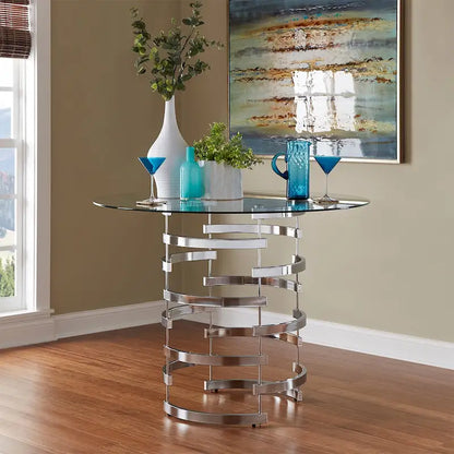 Nova Round Glass Top Vortex Iron Base Counter Height Table by iNSPIRE Q Bold
